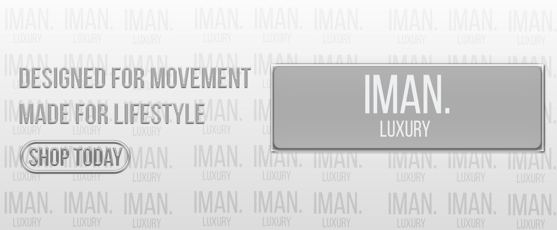 Promotional graphic for Iman Luxury with brand name and tagline on a white background.